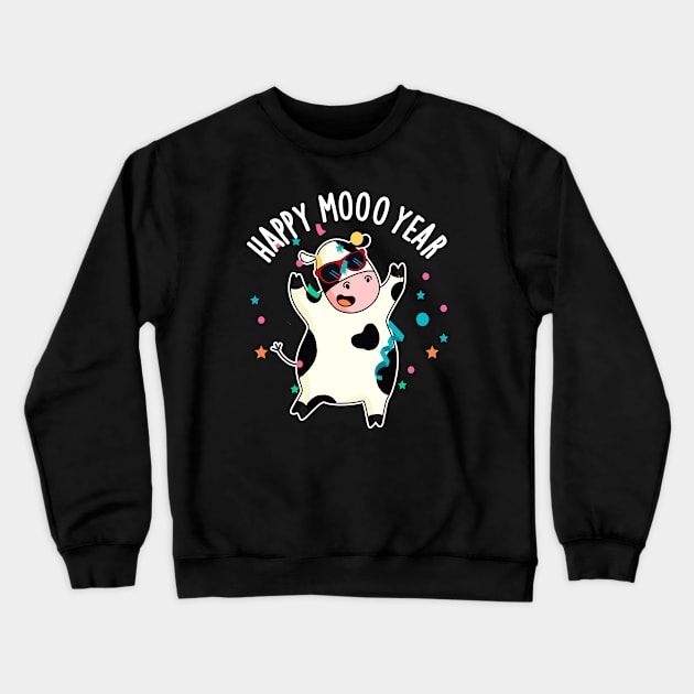 Happy Moo Year Funny Cow Pun Crewneck Sweatshirt by punnybone